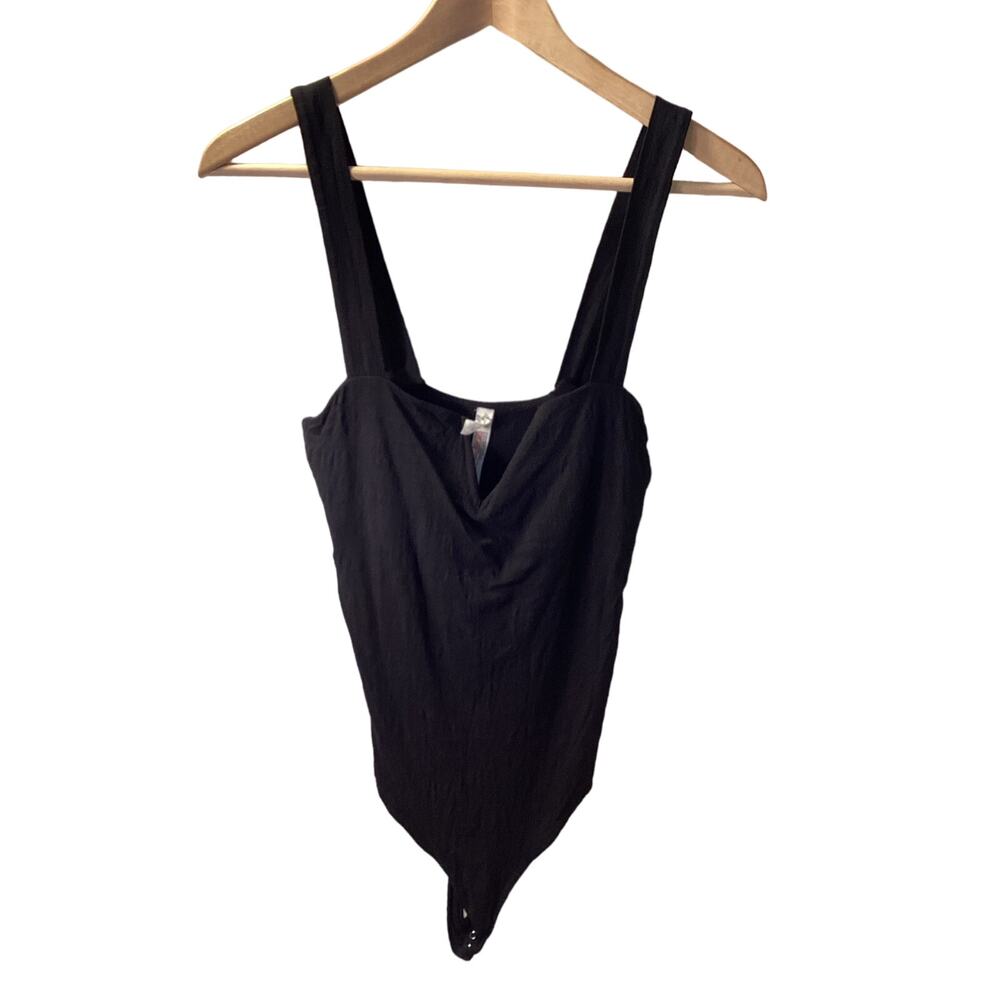 Free People Intimately Black Pippa V Low Neckline Thong Bodysuit Top S Sexy
